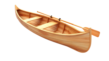 Handcrafted Wooden Canoe with Paddle on a Black Background Isolated Image