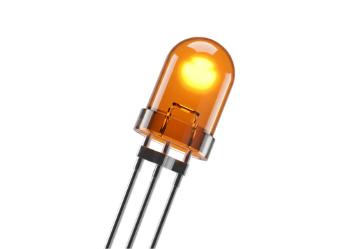 Closeup View of an Illuminated Amber LED isolated on transparent baackground