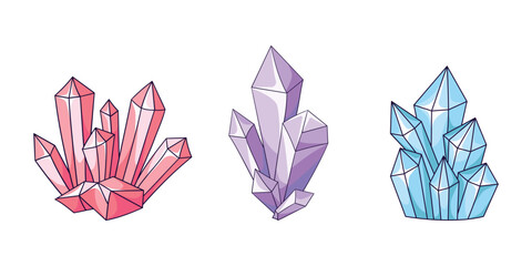 A cluster of crystals of different colors, precious stones, ice crystals, and diamonds that reflect light. Game magic elements