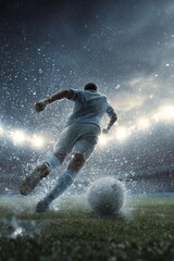 Dynamic Football Action Athlete in Motion on Stadium Field