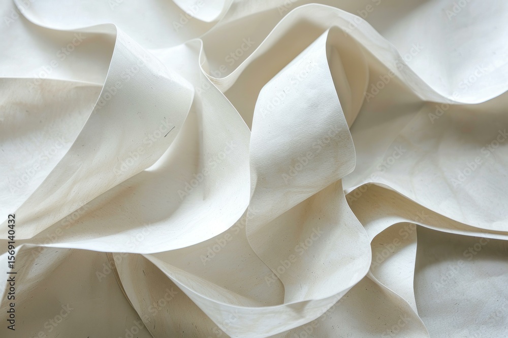 Poster close up of flowing white fabric creating a beautiful abstract composition with soft folds and waves