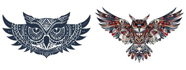 Owls stylized owls graphic on transparent background