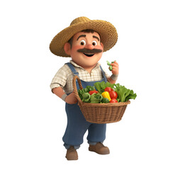 Farmer harvesting fresh vegetables in a garden cartoon character vibrant environment cheerful viewpoint