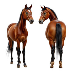 Naklejka premium Beautiful Standing Horses Showcasing Majestic Features and Graceful Posture on a White Background