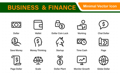 Finance and business line icons collection. Big UI icon set in a flat design. Thin outline icons pack.