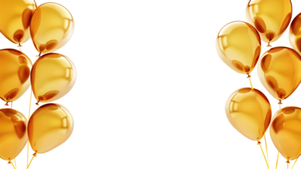 Shiny golden balloons floating isolated on a transparent background