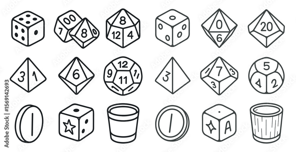 Poster set of dice with numbers 1 through 6 on them. the dice are arranged in a grid, with some overlapping