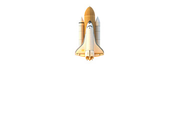 Space shuttle ascending with bright exhaust isolated on a transparent background