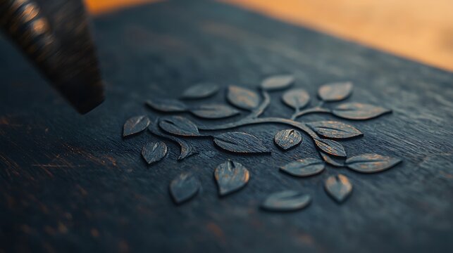 Detailed Wood Carving Leaf Pattern Art