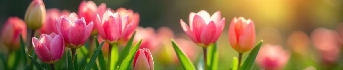 Naklejka premium Vibrant Spring Blossoms Close-up of Blooming Flowers with Fresh Green Leaves, Symbolizing Renewal and Growth