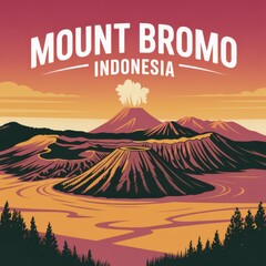 Mount Bromo Volcano Sunset Landscape Print
