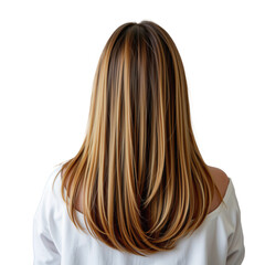 Naklejka premium Long, Shiny, Layered, Brown Hair with Highlights in Studio Setting against Black Background
