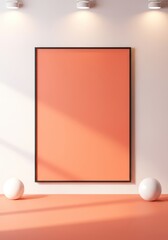 Photo of a coral frame mockup with spheres sits under spotlights