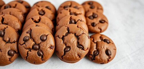 Three rows of chocolate cookies arranged neatly, orderly, sweet