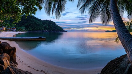 Serene sunset at koh phangan beach a tropical paradise in nature's panoramic embrace