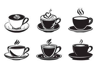 Coffee Cup set collection pack black icon silhouette vector flat illustration design on white background