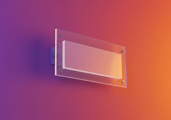 Photo of a blank acrylic sign hangs on a vibrant gradient wall