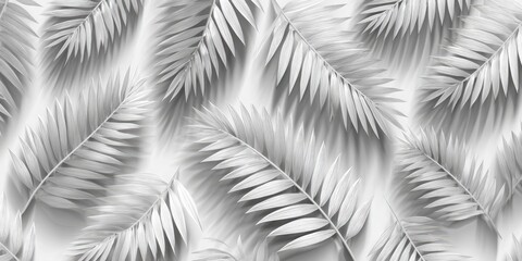 Gray palm leaves pattern on white background