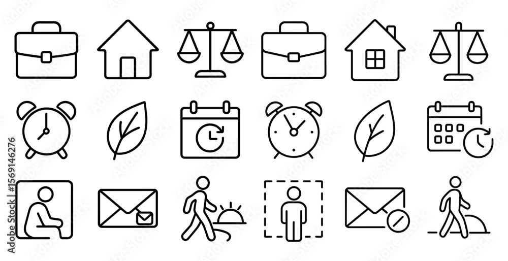 Poster collection of simple, stylized icons that represent various objects and concepts. these icons includ