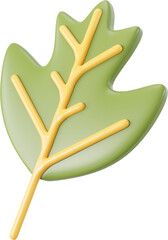 3D fall green leaf icon shape, creative autumn graphic nature floral form isolated clipart. Render of simple cute modern illustration