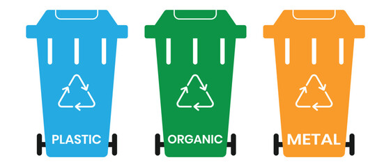 Fototapeta premium Dustbin, Colorful trash icon vector design. Garbage bins set and Waste sorting containers vector design. Vector illustration.