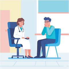 Obraz premium Doctor Consults Patient with Concern During an Appointment, A Medical Professional and Patient in Consultation