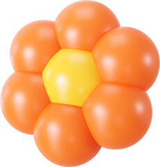 3D fall orange and yellow flower shape, creative autumn graphic nature floral form isolated clipart. Render of simple cute modern illustration