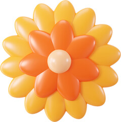 3D fall orange and yellow flower shape, creative autumn graphic nature floral form isolated clipart. Render of simple cute modern illustration