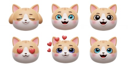 Fototapeta premium Cartoon cat faces expressions digital illustration