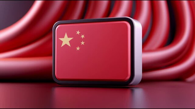 A 3D rectangular button featuring the flag of China with a vibrant red and gold color scheme.