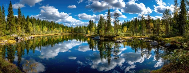 Fototapeta premium Serene lake reflecting a vibrant sky (1)