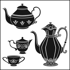 Dishes doodle sketch icon set print