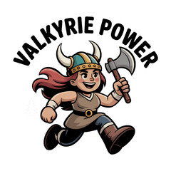 Valkyrie character running with an axe and a joyful expression showcasing strength and courage
