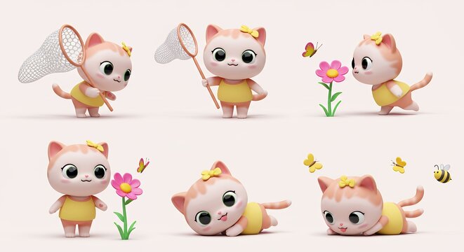 Cute cartoon cats illustrations