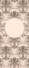 Modern, Art Deco, Art Nouveau. Pre-made template with a graceful frame of isolated, botanical, graceful elements, stylized as antique for branding, advertising, wedding design. Digital Illustration