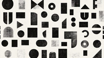 Abstract Geometric Shapes in Black and White on a Textured Background
