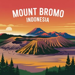 Mount Bromo Volcano Sunset Landscape Print