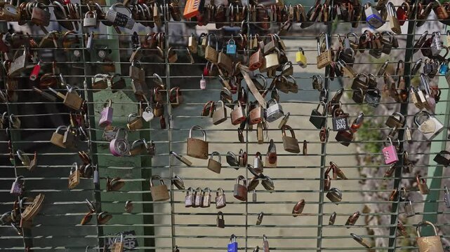 Padlocks on the pedestrian footbridge in Chamonix