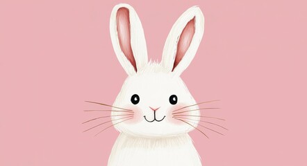 Fototapeta premium Adorable rabbit illustration against a soft pink backdrop.