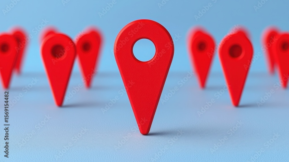 Poster local business seo and optimization concept. red location pins on a blue background representing nav