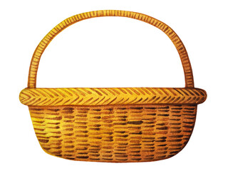 brown wicker empty picnic food basket handmade vintage nature wooden craft wickerwork weave container texture art design illustration watercolor painting color hand drawing white isolated background