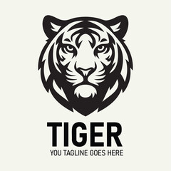 Tiger Front View Mascot Logo - Striped Predator Vector