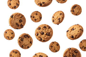 Chocolate chip cookies pattern, isolated on transparent background