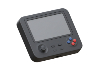 Compact Handheld Gaming Console Dark Gray Design with Integrated Controls isolated on transparent baackground