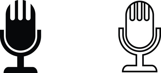 Microphone silhouettes in contrasting styles illustrating sound recording and broadcasting themes for graphic design