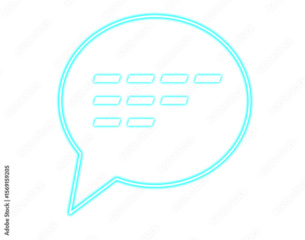 Fototapete speech bubble icon, glowing with neno light effect chat box on transparent background.