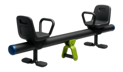 Dual-seat seesaw with ergonomic backrests and footrests for community parks