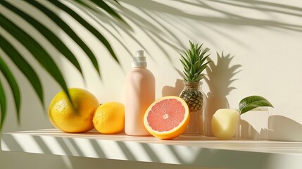 organic products on a minimalist kitchen shelf.