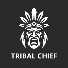 Obraz premium Tribal Chief Head Monochrome Logo
