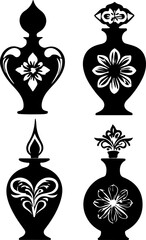 Perfume Bottle Silhouette Vector Art, Vintage Perfume Bottles Collection, Decorative Perfume Bottle Vector Set, Elegant Bottle Silhouette Design, Floral Ornament Perfume Bottles, Antique Perfume Bottl